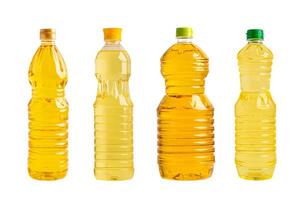 Vegetable oil in different bottle for cooking isolated on white background. photo