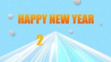 neon lines with glowing speed trails. Appear, slide up and fade way center 2024. 2024 happy New Year blue sky background with decoration white sphere. winter season and Happy new Year. video