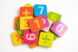 Math number colorful on white background, education study mathematics learning teach. photo