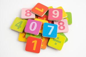 Math number colorful on white background, education study mathematics learning teach concept. photo