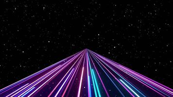 4k de de viaje mediante estrella campos espacio vistoso ligero brillante. espacio nebulosa Moviente con estrellas espacio nebulosa vídeo galaxia neón líneas con brillante velocidad caminos. aparecer, diapositiva arriba y desvanecerse camino centrar video