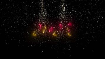 2024 glitter trail of golden bokeh particles. Magical light. Merry Christmas happy new year golden intro template and background. Gold Snow with Falling Snowflakes Winter Animation. Celebration video