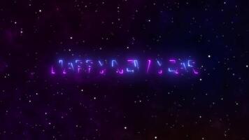 Lycklig ny år nedräkning. neon blå och lila reser genom himmel stjärna fält Plats supern färgrik ljus lysande. Plats nebulosa rör på sig med stjärnor Plats natt galax nebulosa. fyrkant ram video