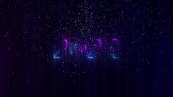 Happy new year 2024 neon light animation. background with colorful lines, glowing trails looped Abstract Pink blue and purple vertical neon lines with glowing trails. Appear, slide up and fade way video