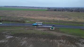 Aerial Footage of British Highways With Traffic During Cloudy and Rainy Evening at Arlesey Town of England UK. Feb 28th, 2024 video