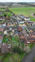 High Angle View of Arseley Town of England UK. The Vertical and Portrait Style Footage Was Captured During Cloudy and Rainy Day of Feb 28th, 2024 video