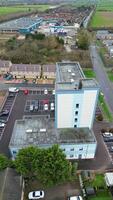 High Angle View of Arseley Town of England UK. The Vertical and Portrait Style Footage Was Captured During Cloudy and Rainy Day of Feb 28th, 2024 video