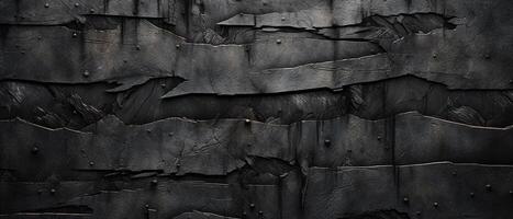 AI generated Dark scratched iron texture, rough black metal background banner. photo