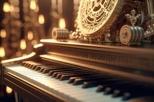 AI generated Mechanical retro piano, close-up of keys photo