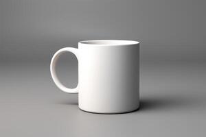 AI generated Close-up of a white mug with a handle on a gray background, mockup photo