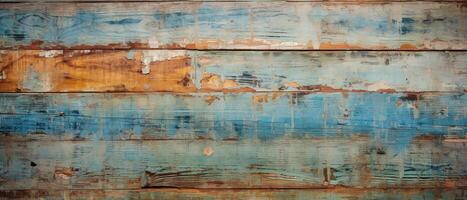 AI generated Cracked shabby old paint on wooden fence boards, texture background banner photo