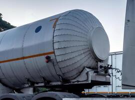 Chemical tanker on the transportation truck photo