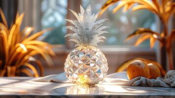 AI generated An artistic interpretation of a pineapple made entirely from diamonds photo