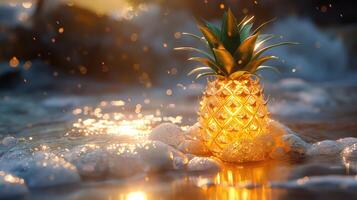 AI generated An artistic interpretation of a pineapple made entirely from diamonds photo