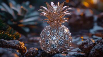 AI generated An artistic interpretation of a pineapple made entirely from diamonds photo