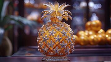 AI generated An artistic interpretation of a pineapple made entirely from diamonds photo