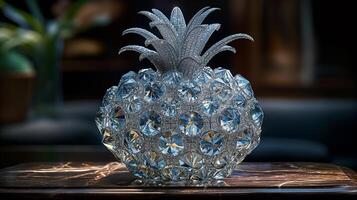 AI generated An artistic interpretation of a pineapple made entirely from diamonds photo