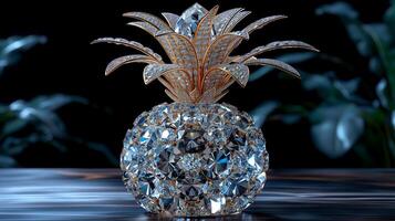 AI generated An artistic interpretation of a pineapple made entirely from diamonds photo