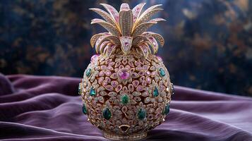 AI generated An artistic interpretation of a pineapple made entirely from diamonds photo