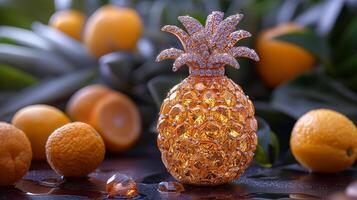 AI generated An artistic interpretation of a pineapple made entirely from diamonds photo