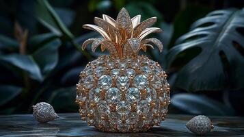 AI generated An artistic interpretation of a pineapple made entirely from diamonds photo