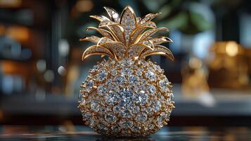 AI generated An artistic interpretation of a pineapple made entirely from diamonds photo