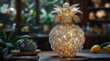AI generated An artistic interpretation of a pineapple made entirely from diamonds photo