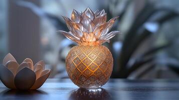 AI generated An artistic interpretation of a pineapple made entirely from diamonds photo