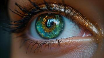 AI generated A human eye with a microchip inside. photo