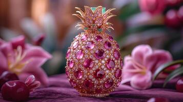 AI generated An artistic interpretation of a pineapple made entirely from diamonds photo