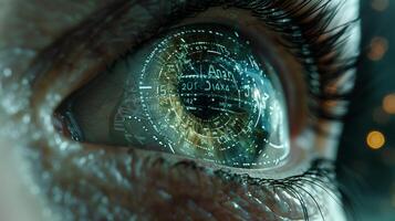 AI generated A human eye with a microchip inside. photo