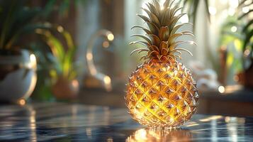 AI generated An artistic interpretation of a pineapple made entirely from diamonds photo