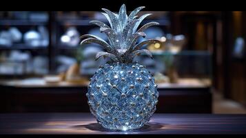 AI generated An artistic interpretation of a pineapple made entirely from diamonds photo