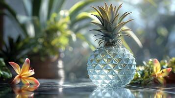 AI generated An artistic interpretation of a pineapple made entirely from diamonds photo