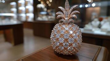 AI generated An artistic interpretation of a pineapple made entirely from diamonds photo