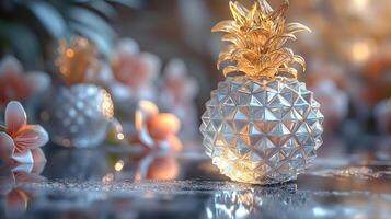 AI generated An artistic interpretation of a pineapple made entirely from diamonds photo