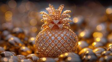 AI generated An artistic interpretation of a pineapple made entirely from diamonds photo