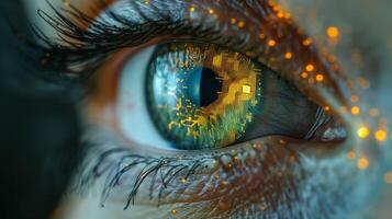 AI generated A human eye with a microchip inside. photo