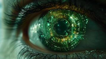 AI generated A human eye with a microchip inside. photo