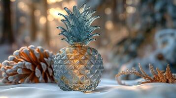 AI generated An artistic interpretation of a pineapple made entirely from diamonds photo