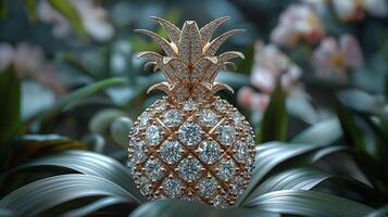 AI generated An artistic interpretation of a pineapple made entirely from diamonds photo