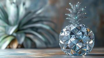AI generated An artistic interpretation of a pineapple made entirely from diamonds photo