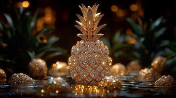 AI generated An artistic interpretation of a pineapple made entirely from diamonds photo