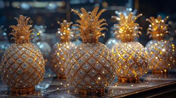 AI generated An artistic interpretation of a pineapple made entirely from diamonds photo