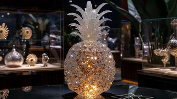 AI generated An artistic interpretation of a pineapple made entirely from diamonds photo