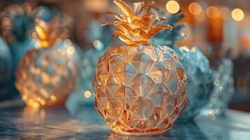 AI generated An artistic interpretation of a pineapple made entirely from diamonds photo
