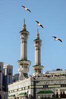 el minaretes de el la meca kaaba con volador Gaviotas la meca, saudi arabia foto
