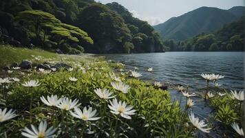 ai generado japonés naturaleza, japonés naturaleza escenario, naturaleza en primavera, verde naturaleza foto