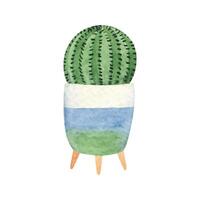 Single cute hand drawn watercolor cactus pot vector