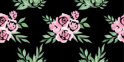 Seamless pattern with loose watercolor roses on black vector